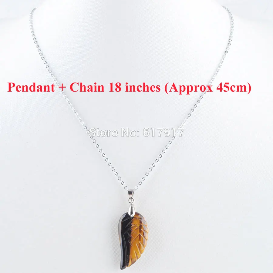 Pendant and Chain RONGZUAN Крылья ангела кулон натуральный камень аметисты золотой песок Роза кварца тигровый глаз бусины кулон и ожерелье цепь TBN358 - Окраска металла: Pendant and Chain
