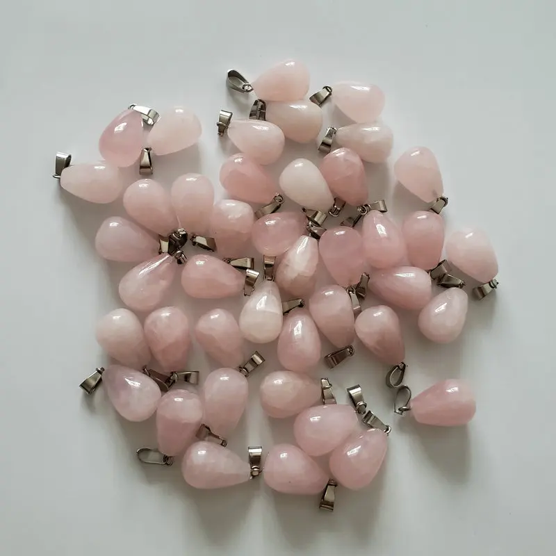 Rose quartz stone 50 шт./лот горячая Распродажа смесь природных камней подвески в форме капли воды для изготовления ювелирных изделий DIY - Окраска металла: Rose quartz stone