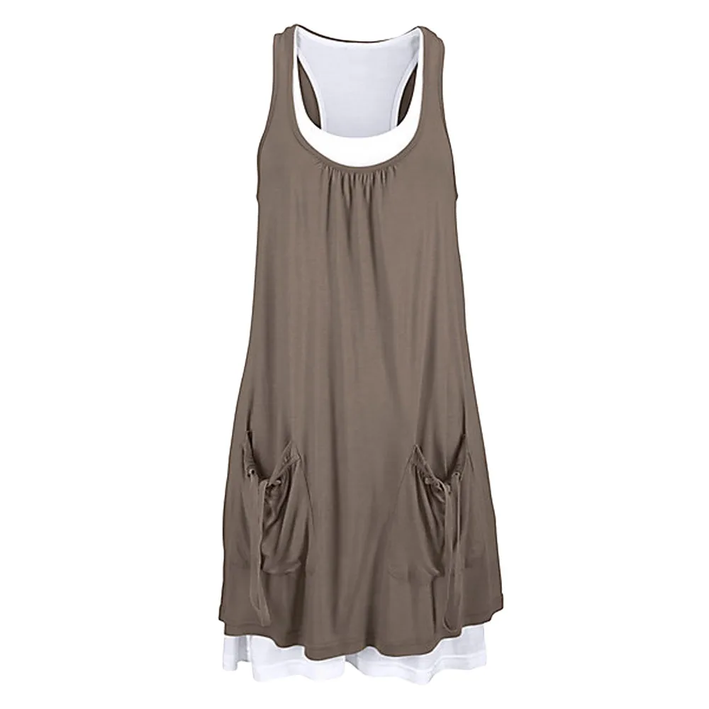 Женское повседневное мини платье с круглым вырезом и карманами в стиле бохо