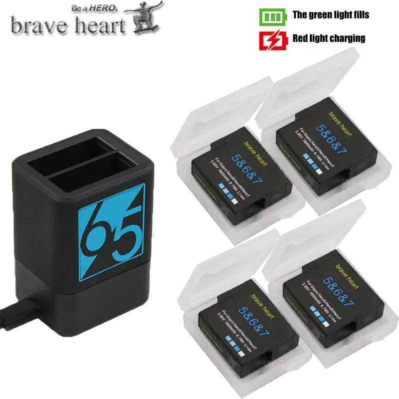 4 шт 3,85 V 1600mAh полностью декодированный аккумулятор Gopro hero 5 6 7+ двойное зарядное устройство для камеры Gopro hero 5 4K hero 6 hero 7