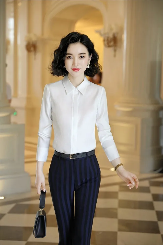 Осень 2019 модные деловые женские костюмы OL с брюками блузкой и рубашкой брючные