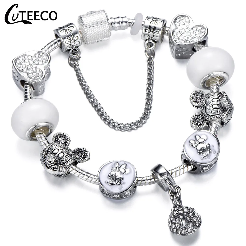CUTEECO 925, модный серебряный браслет с шармами, браслет для женщин, Хрустальный цветок, сказочный шарик, подходит для брендовых браслетов, ювелирные изделия, браслеты - Окраска металла: AD0721