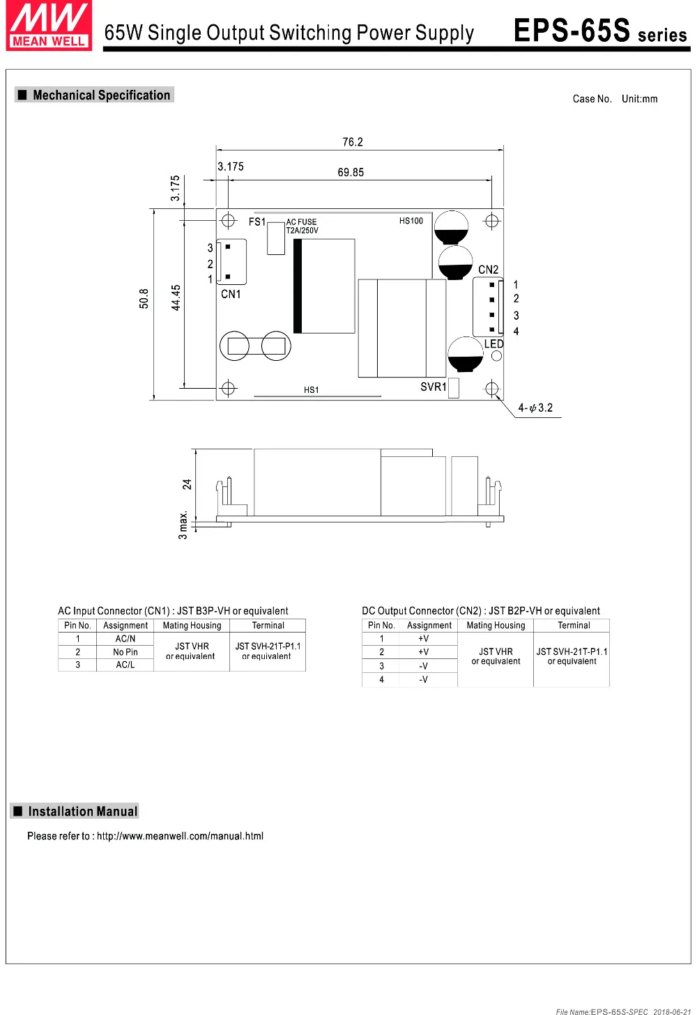 Meanwell EPS-65S блок питания с одним выходом ac dc PCD плата питания 35 Вт 3,3 В 5 в 7,5 в 12 В 15 в 24 в 36 в 48 в 8A 3A Мини Размер