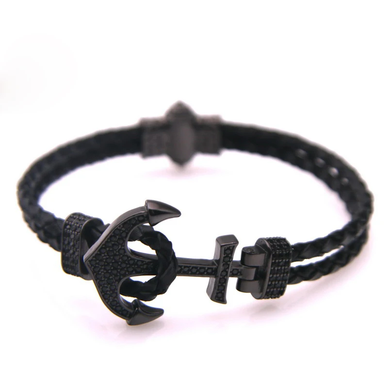 Модный браслет из натуральной кожи с якорем для мужчин и женщин винтажный медный