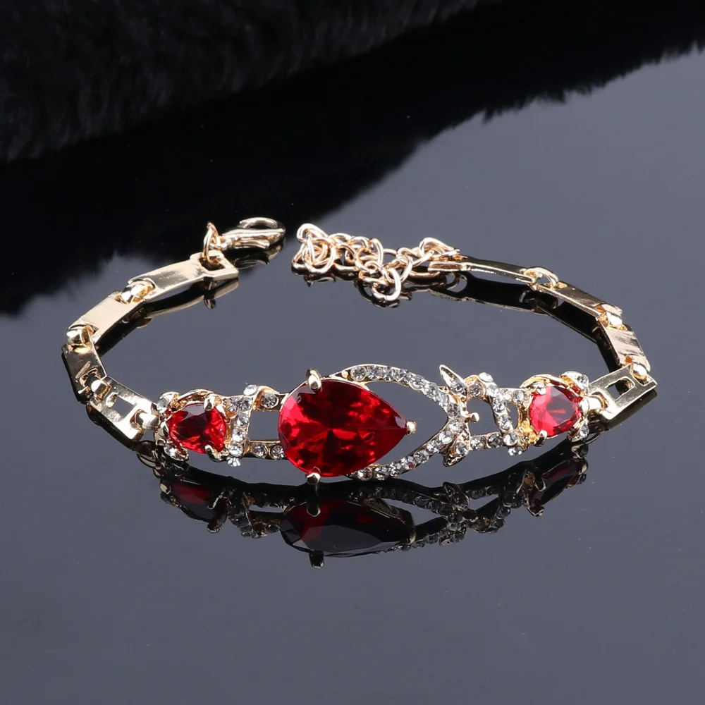 OEOEOS винтажная Капля воды красный гранат Золотой Цвет Ювелирные наборы серьги