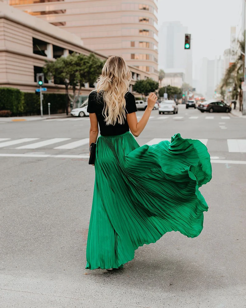 Miguofan Pleated Skirt Women High Waist Long Skirts Loose Streetwear Solid Black White Maxi Skirts Summer Jupe Femme