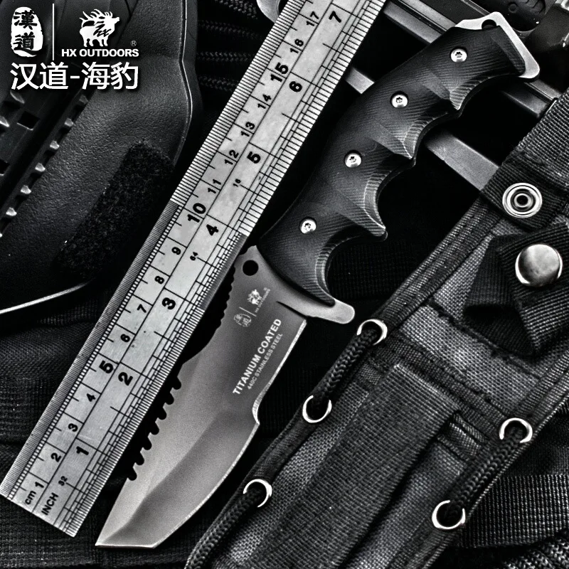 

HX OUTDOORS 440C Blade Tactical Straight Knife K10 Handle Camping Survival Knives With K Sheath Outdoor Hunting EDC Knife Tools