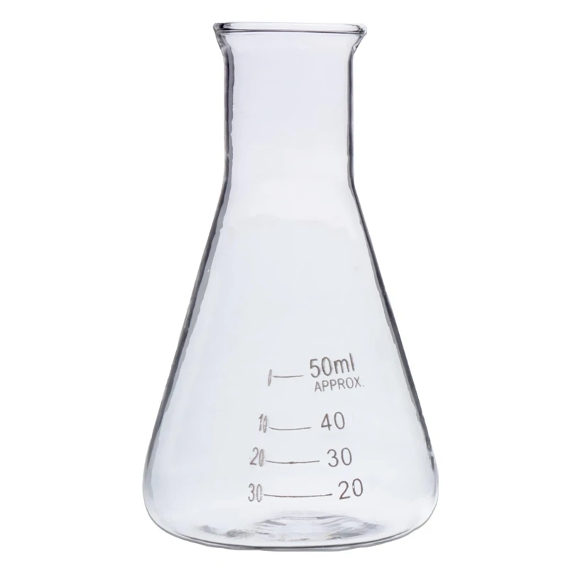 Kicute Excellent 50ml Transparent Scientific Clear Glass Erlenmeyer Flask Lab Teaching Supply Glassware Tool Laboratory Supplies |