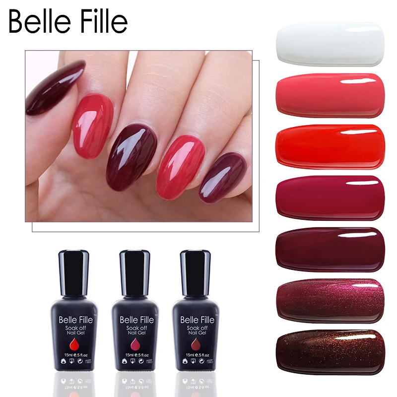 Belle Fille 15 мл Гель лак для ногтей вечерние макияж растворимый винно красный Маникюр