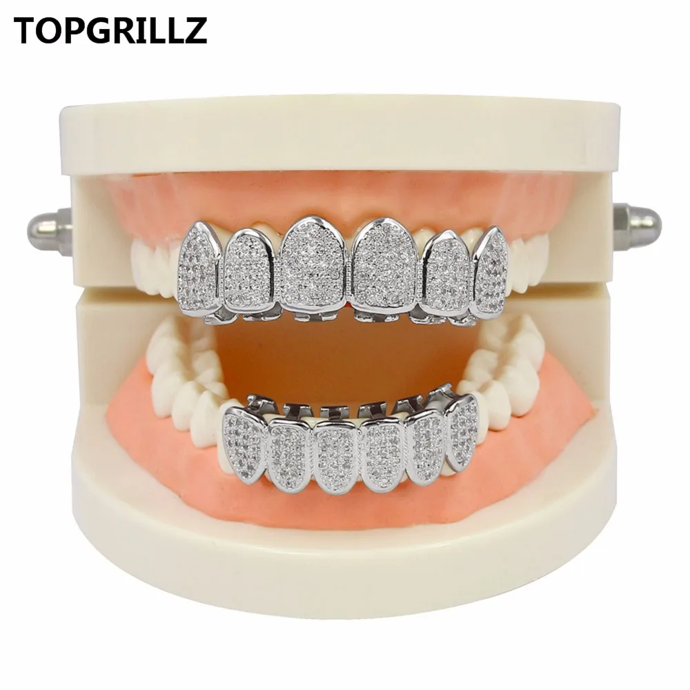 Jinao зубы Grillz Gold Цвет покрытием высокое качество микро паве ЧР камень сверху и