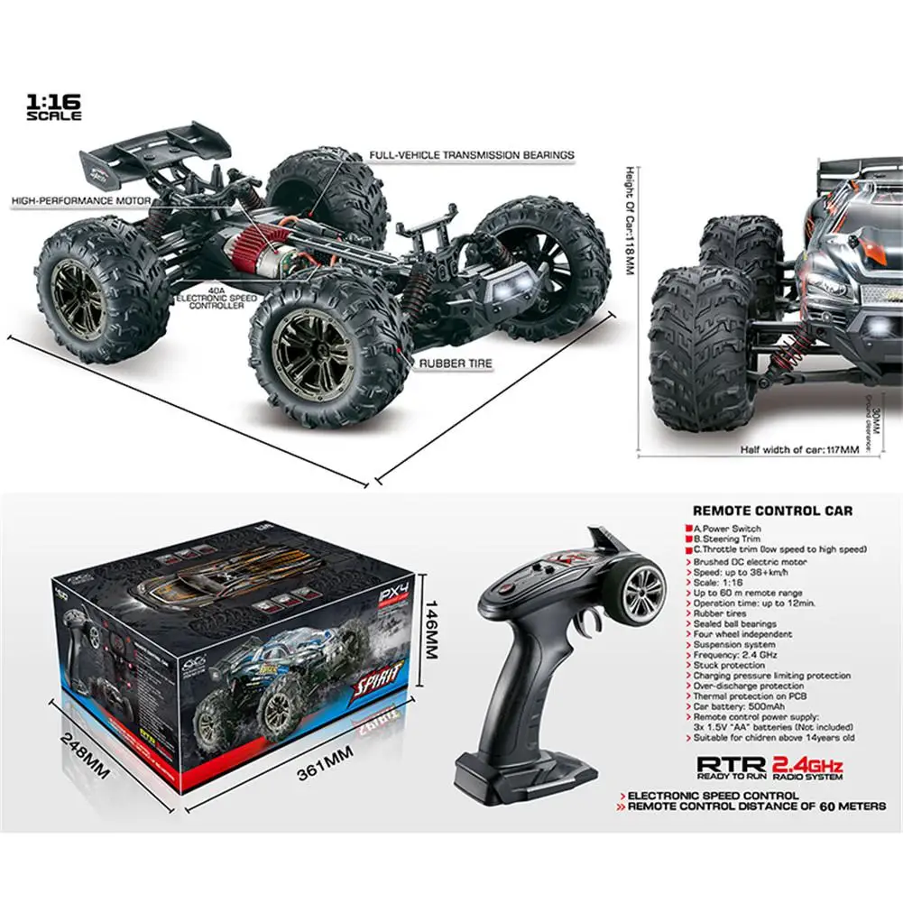 LeadingStar 1/16 2 4G 4WD 32 см Spirit Rc автомобиль 36 км/ч Bigfoot внедорожный грузовик RTR игрушка 9136 |