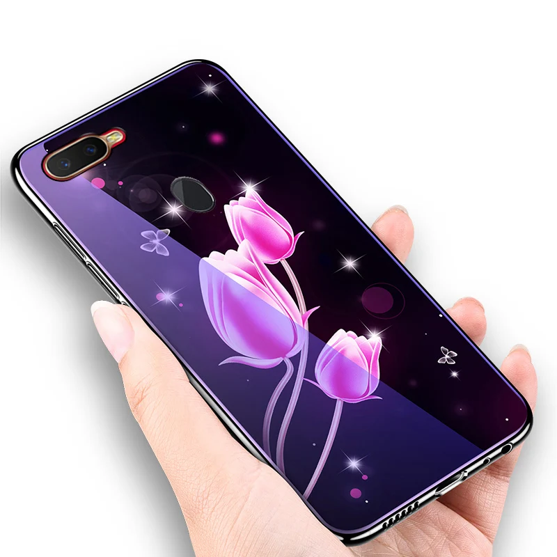 Чехол для OPPO F9 с изображением цветов и мультипликационных героев Синий чехол из