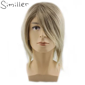 Мужские короткие прямые синтетические парики Similler из высокотемпературного волокна с челкой + шапочка для париков, вечерние разноцветные парики для костюмированной вечеринки