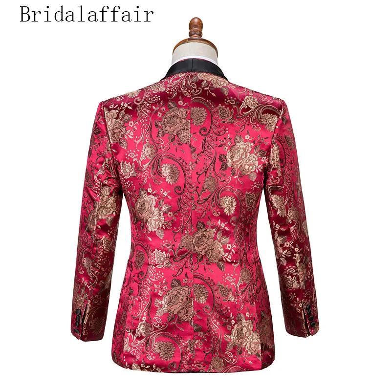Bridalaffair элегантный пион цветы жаккард Мужские свадебные костюмы Slim Fit 3 шт смокинг
