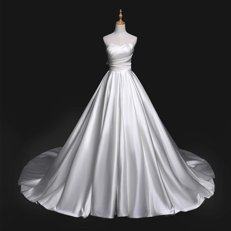 Атласное платье принцессы без шапочки на шнуровке Vestidos De Novia с открытой спиной