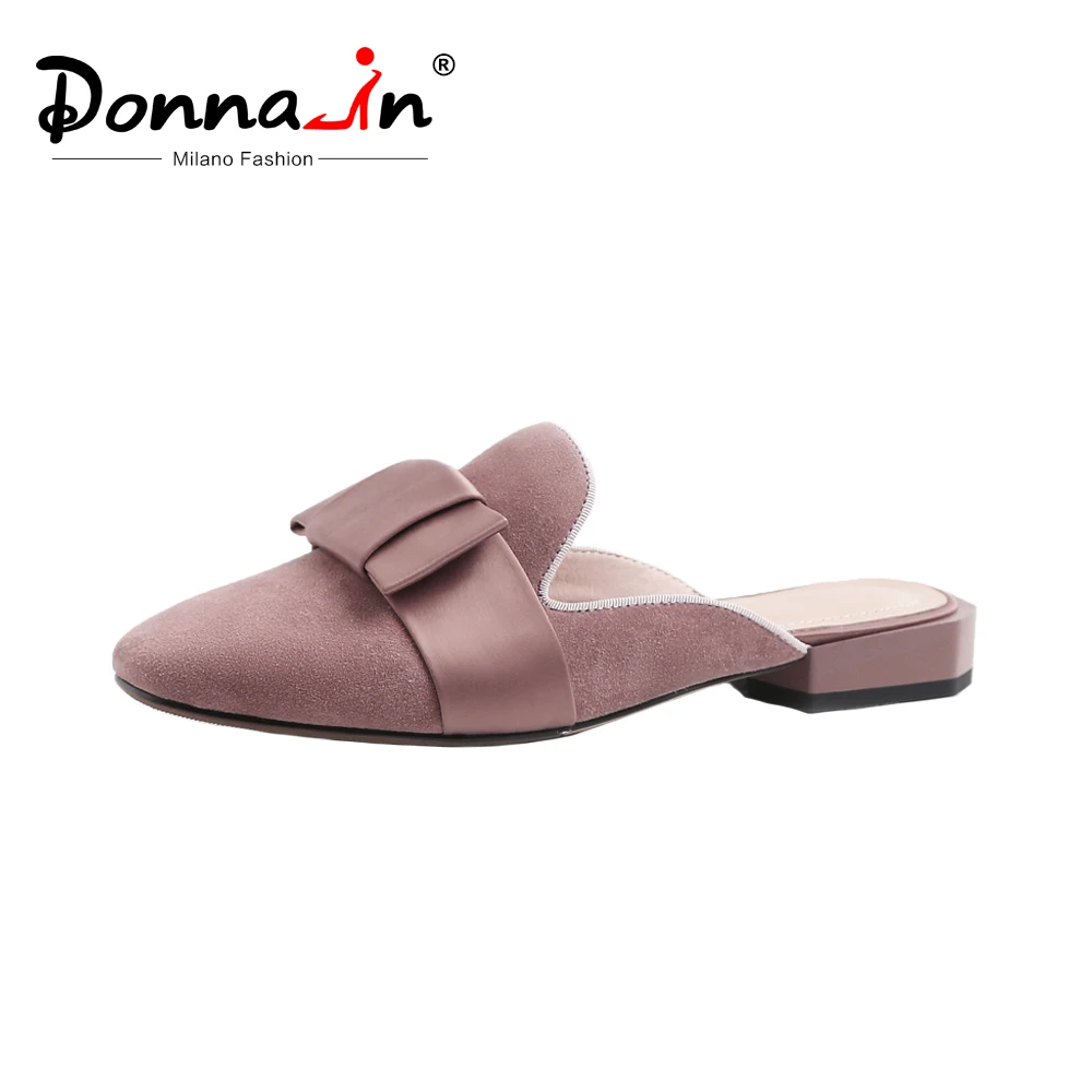 Donna-in/женские туфли без шнуровки; модные шлепанцы из натуральной кожи; летние сандалии с квадратным носком; элегантная женская обувь с бантом