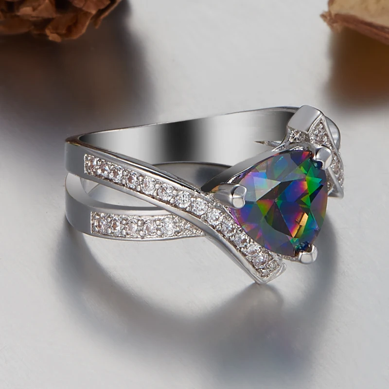 Lingmei Jewels Роскошные австрийского хрусталя палец кольцо вечности с радугой ААА