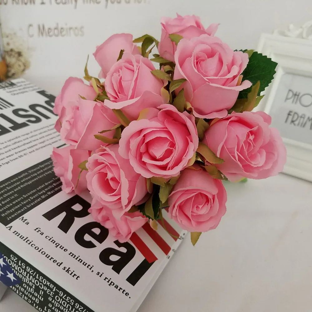 12 голов розовый Искусственный Пион из шелка цветы букет поддельные для дома сада