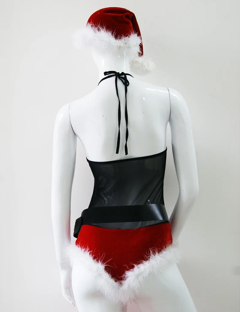 

2016 New Women Christmas Sexy Halter Teddy Christmas Lingerie Carnival Costume Sexy Underwear Christmas Lingerie W324007