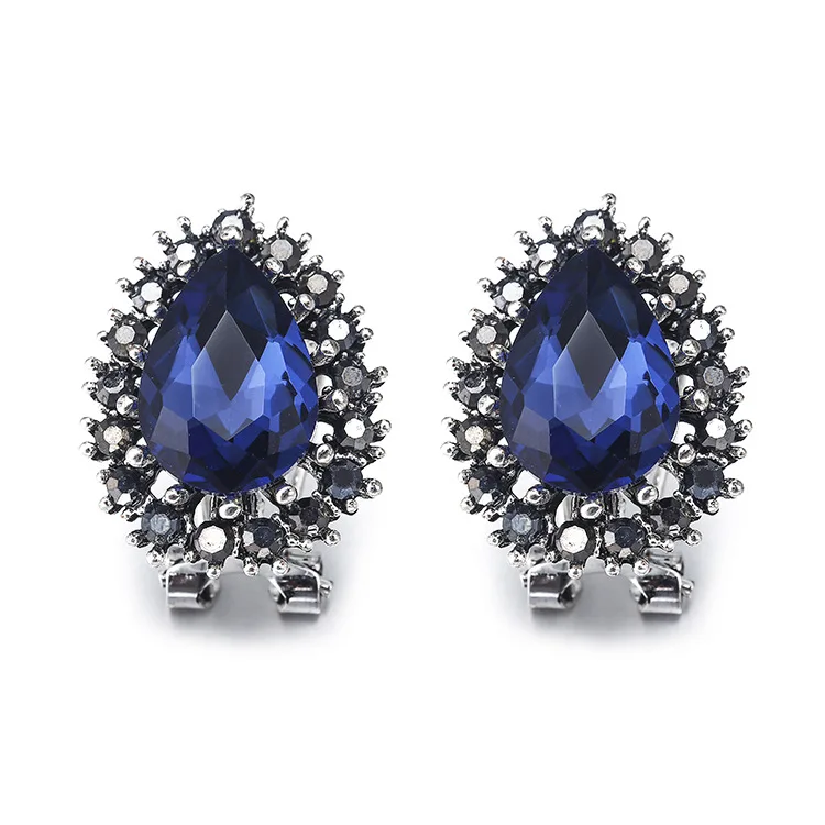 F&ampU Fashion Deluxe Waterdrop Rhinestone Earrings Stud for Women Sweet Wreath Blue And Black Jewelry For Party | Украшения и