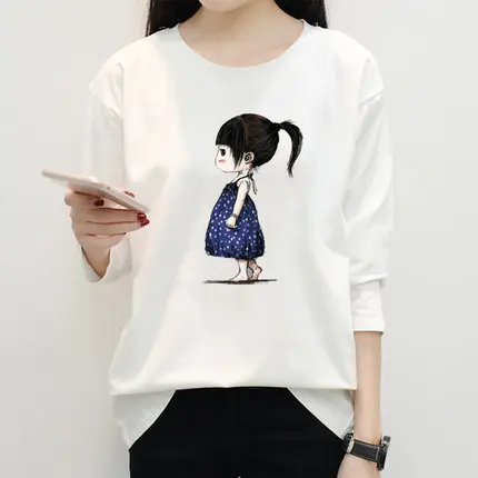 

Loose long-sleeved printed t-shirt women's spring and autumn new simple round neck letter shirt women A219