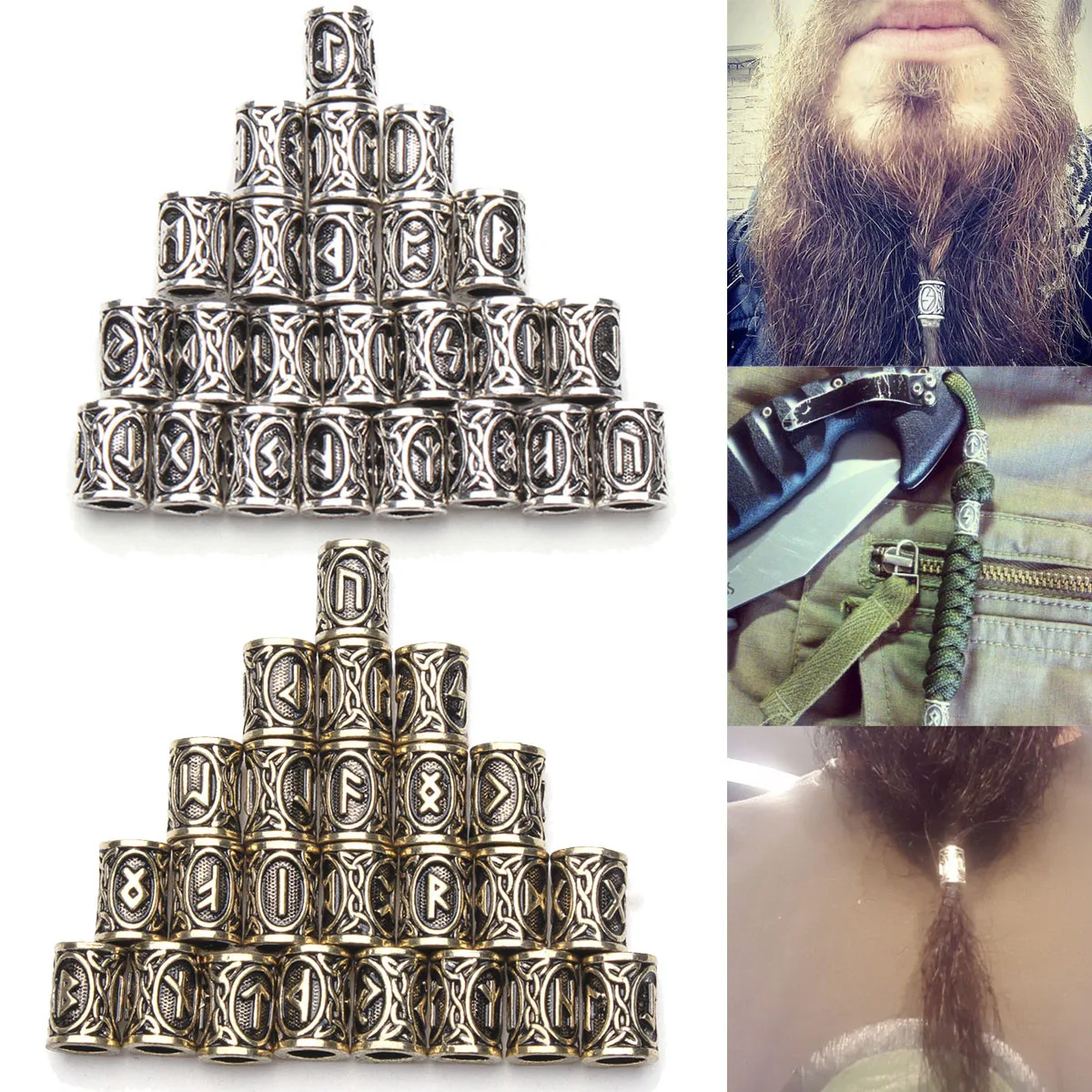 24 шт. заколка для волос Dread Dreadlock бусины клипсы манжета с узором из Руна викингов