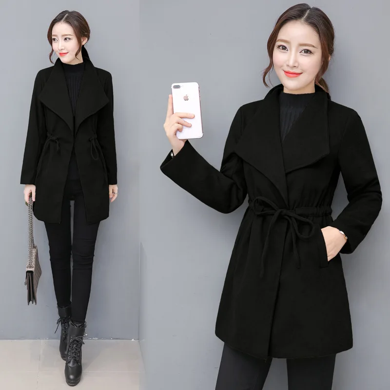 Vintage Womens Coats 2018 Winter Casual Wool Blend Coat and Jacket Adjustable Waist Ladies | Женская одежда