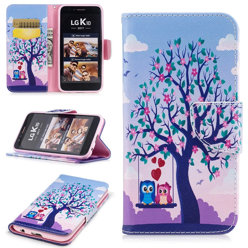 Чехол книжка из искусственной кожи с бабочками и пандой совой для LG K7 K8 2017 K10 Q8
