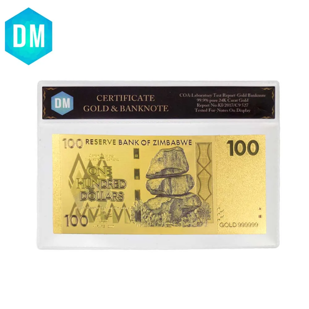 100 доллар Зимбабве 24k Коллекционная Золотая банкнота 999 9 фольга World Paper Money Home