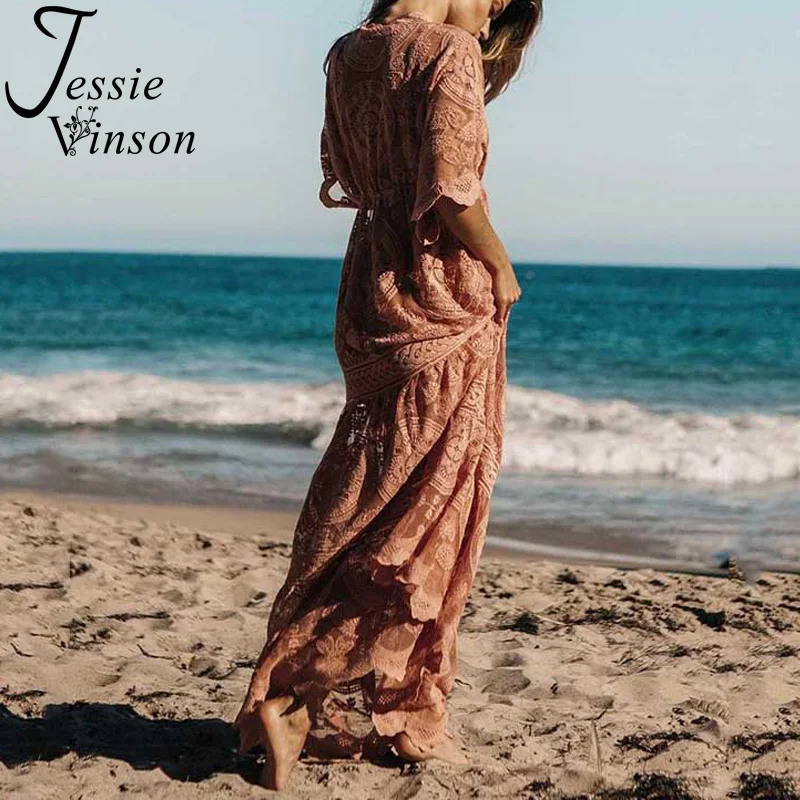 Женское кружевное платье макси Jessie Vinson длинное прозрачное платье-накидка с