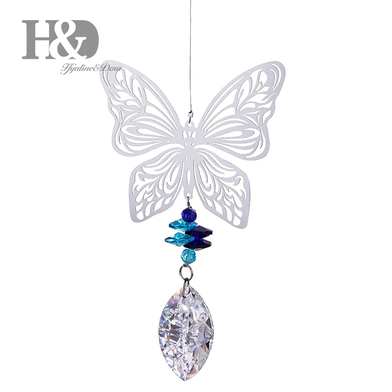 Butterfly H& D Хрустальный Ловец Солнца Радужный производитель, жизнь подсолнуха Радуга Висячие Ловец Солнца для окна счастливые подарки на день рождения - Цвет: Butterfly