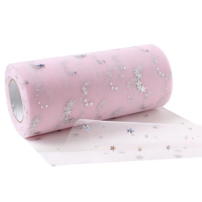 Pink Серебристая звезда блесток Тюль рулон 25 ярдов 15 см катушка пачка Свадебная отделка органзы Лазерная DIY ремесло день рождения поставки - Цвет: Pink