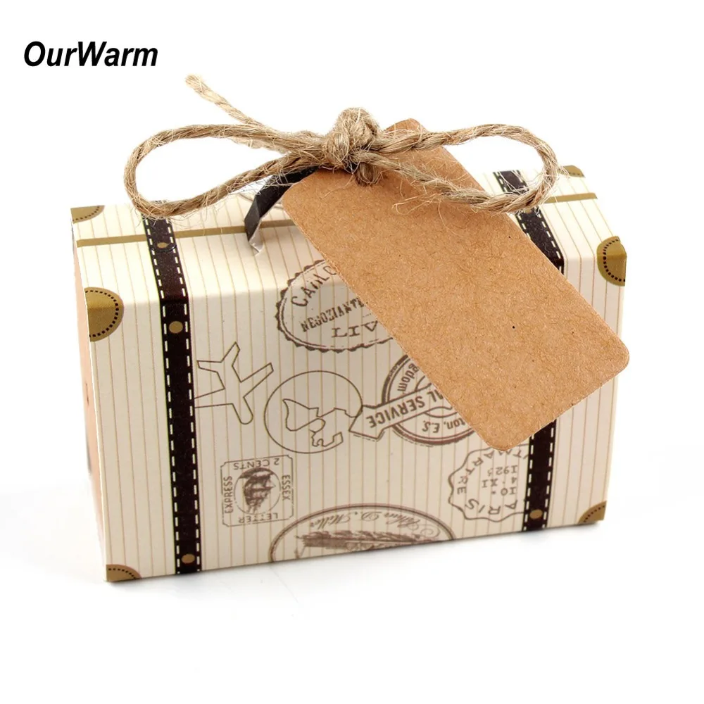 

OurWarm 10Pcs Wedding Favors Gift Box Suitcase Candy Box Handmade Kraft Paper Gift Box Travel Themed Wedding Party Supplies