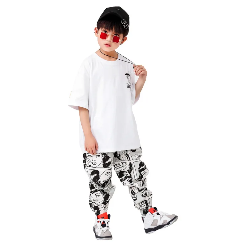 

Kids Hip Hop Clothing Oversized T Shirt Cartoon Running Casual Pants for Girls Boys Dance Costumes Wear Ballroom Dancing Clothes