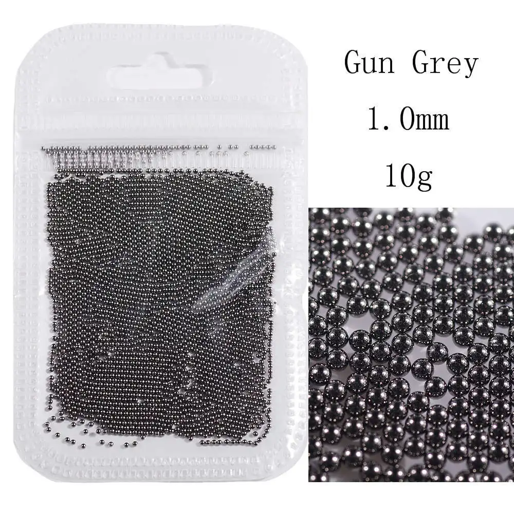 1mm gun grey Украшения для нейл-арта 0,6-2,0 мм мини-икра из нержавеющей стали 10 г Стальные Бусины 3D микро шариковые художественные талисманы для ногтей инструмент для маникюра - Цвет: 1mm gun grey