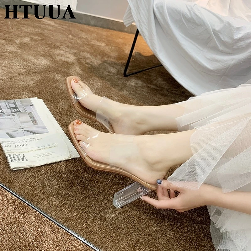 HTUUA 2019 модный прозрачный из ПВХ Для женщин шлёпанцы для пикантные женские
