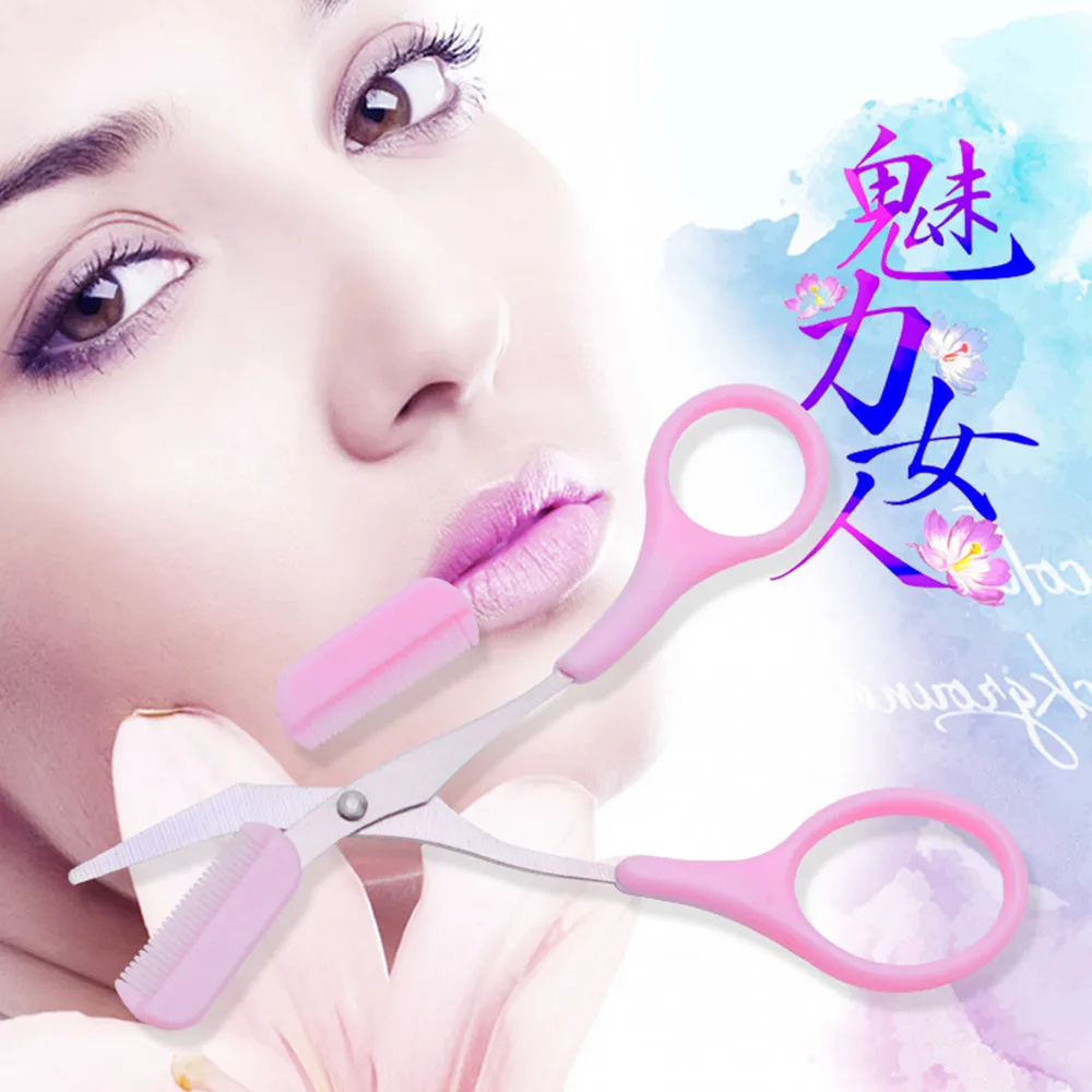1 шт. Розовые ножницы для стрижки бровей с расческой женщин удаления волос ухода