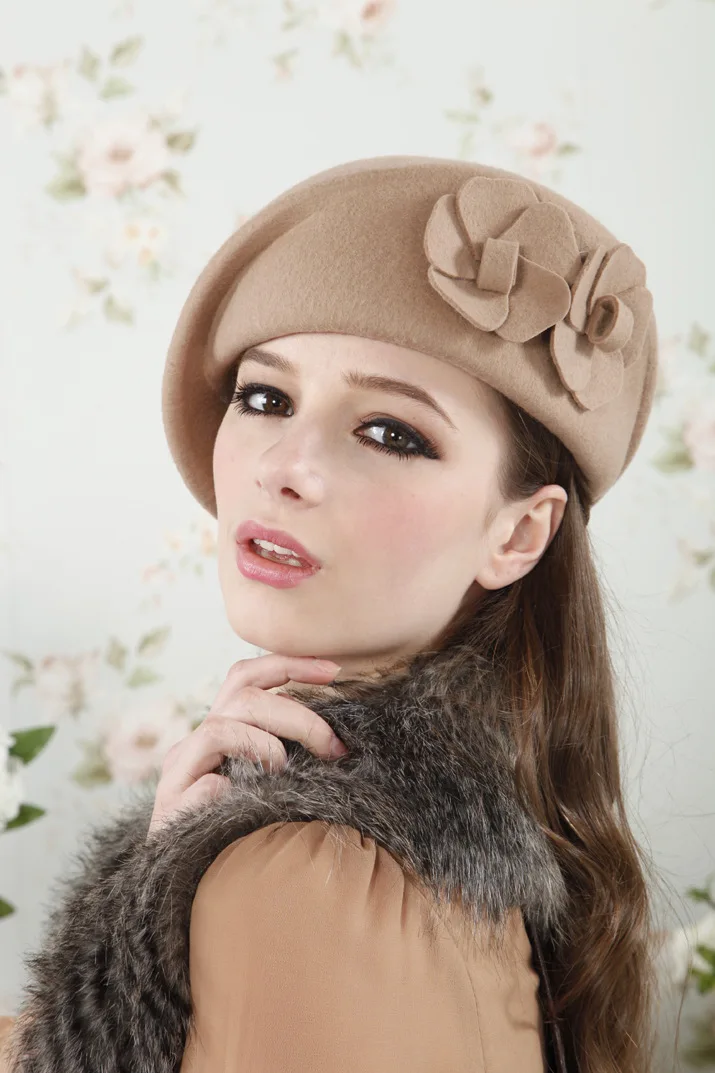 

New Winter Beret Hat For Women's woolen Beret Hat flower buckle beret Fashion Female Beanie Cap Soft Stewardess Hat