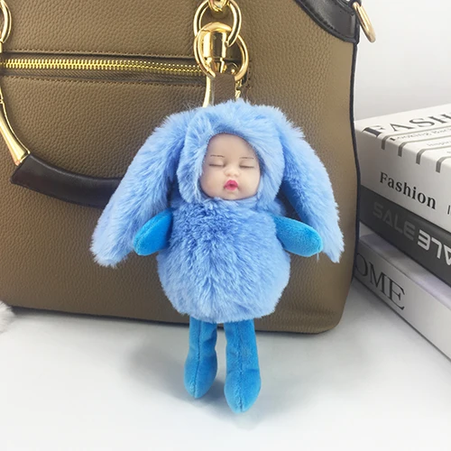 Sky blue Новые милые длинные уши Спящая Очаровательная Детская плюшевая кукла брелок Подвеска женская сумка автомобиль кулон игрушки Праздничные подарки - Color: Sky blue