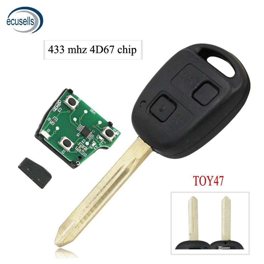 2 кнопки дистанционный ключ брелок для Toyota RAV4 Corolla Yaris 433 МГц с 4D67 чип внутри TOY47 лезвие
