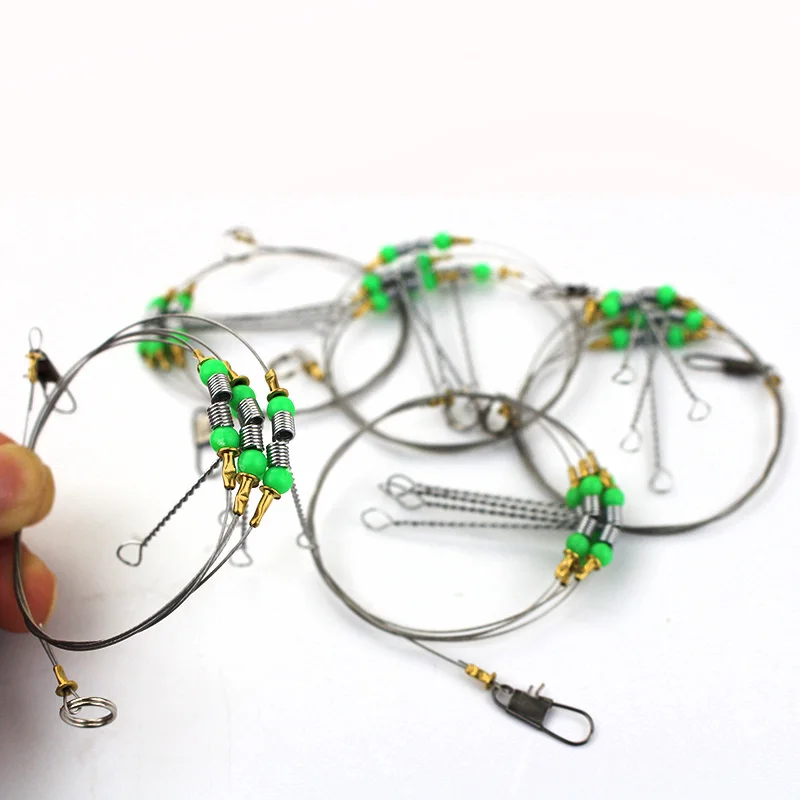 5PCS Anti-Winding Swivel String Sea Fishing Hook Steel Rigs Wire Leader Fish Hooks 4 steel wires | Спорт и развлечения