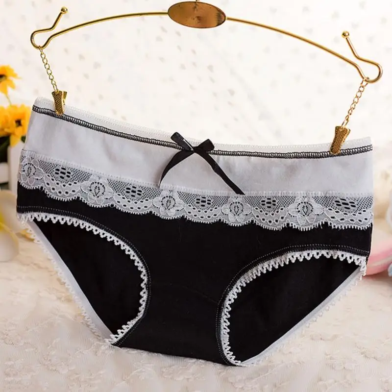 2018 New Arrival Women Briefs Cotton Sweet Soft Sexy Lace Panties Bow-knot Splicing Underwear Candy Color Free Size |