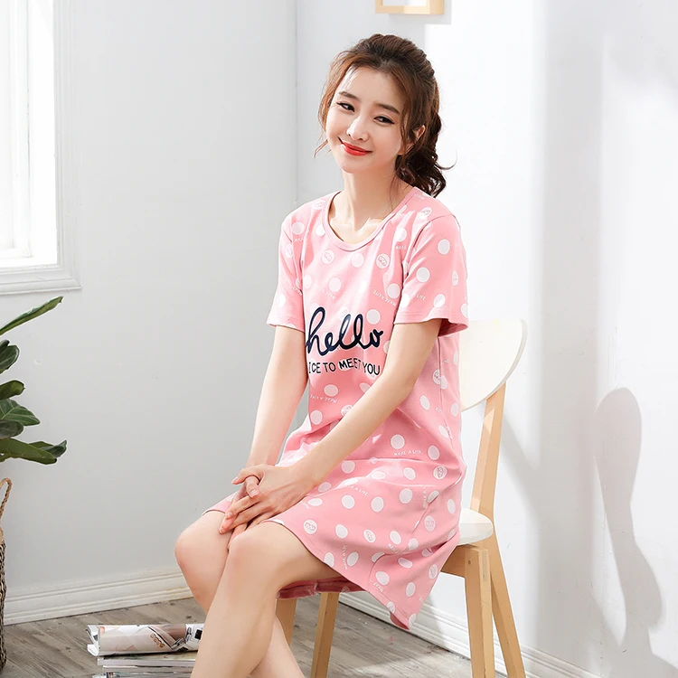 New Style Summer Cartoon Nightgowns Round Neck Knee-length Women's Sleepshirts Short Sleeve Casual Sleepwear Sexy Nightdress | Женская