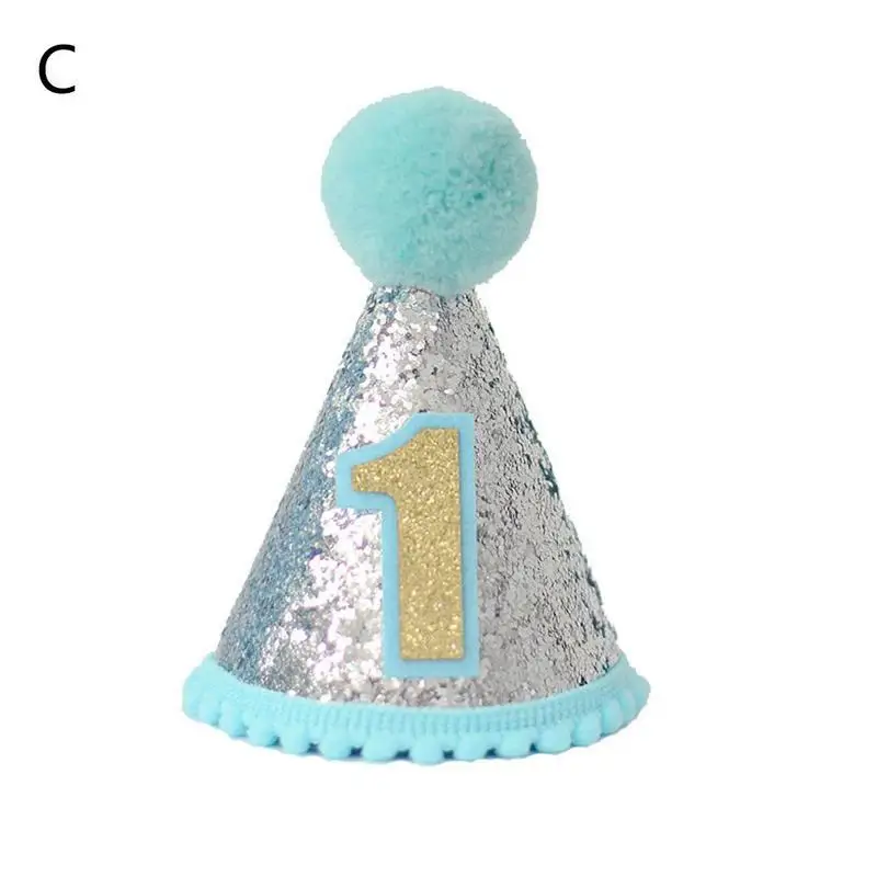 Блестящая Корона принца розового/голубого цвета для детей 1-2 лет, шапка для мальчиков и девочек на день рождения, украшение для вечеринки на день рождения, реквизит для фотосессии - Цвет: C