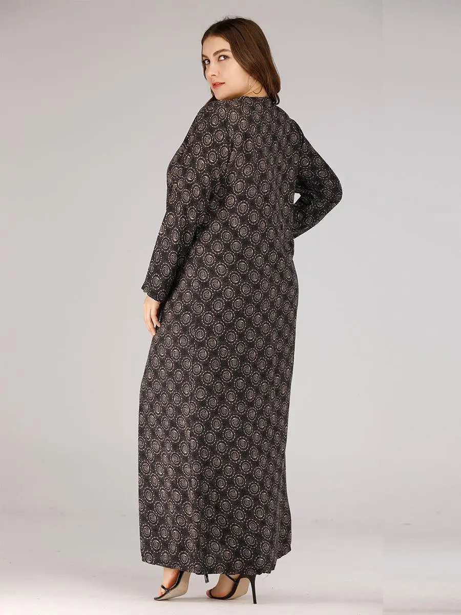 Muslim Women Maxi Dress Abaya Printed Vintage Long Robe Jilbab Party Kaftan Sleeve Gown Islamic Clothing Loose Plus Size | Тематическая
