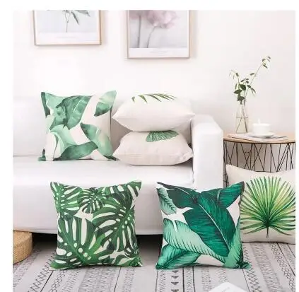 

Наволочка с натуральными зелеными растениями, наволочка с листвой, наволочка с зелеными листьями для спинки