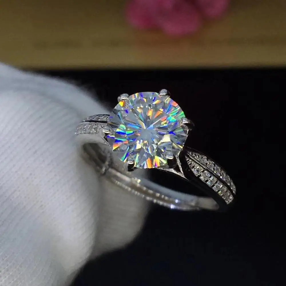 Round Silver Moissanite Ring 1ct D VVS Luxury Weding for Women | Украшения и аксессуары