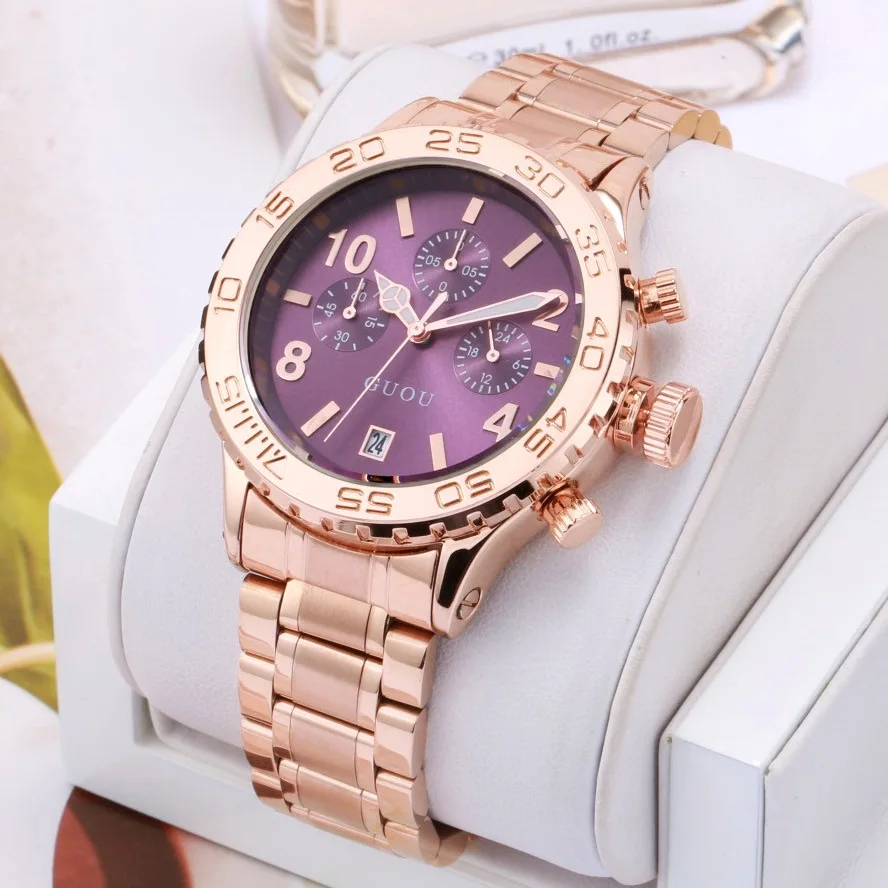 Luxury GUOU Multifunction Women Men Watches 3 Small Working Remove Dials Calendar Wristwatch Watch Clock for Ladies Female | Наручные