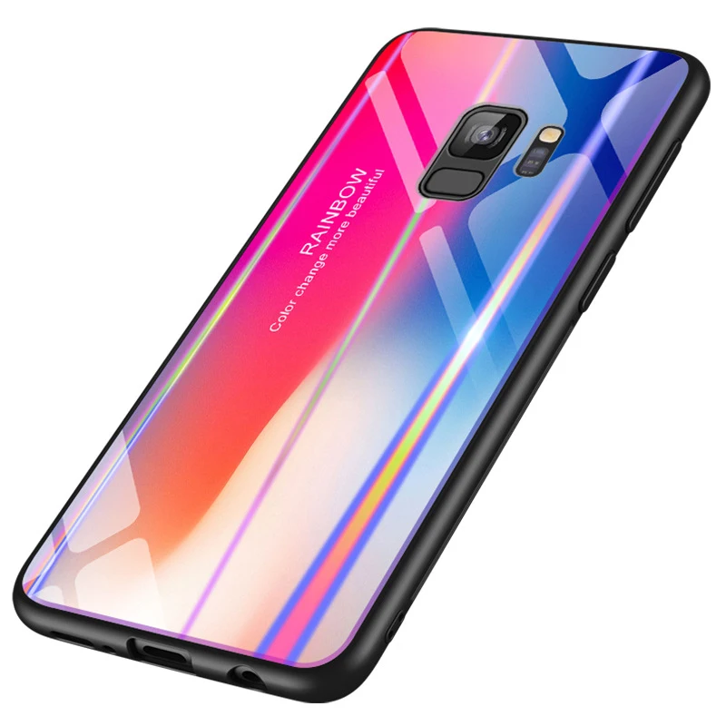 Tempered Glass + TPU Case For Samsung Galaxy S9 Plus Note 9 Colorful Cover Coque Gradient Back Phone |