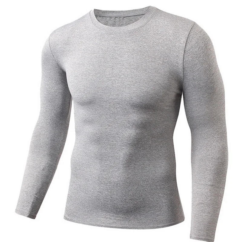 Gray Pui men tiua Весенняя Мужская однотонная Спортивная облегающая эластичная быстросохнущая рубашка с длинными рукавами, компрессионная рубашка для фитнеса - Цвет: Gray